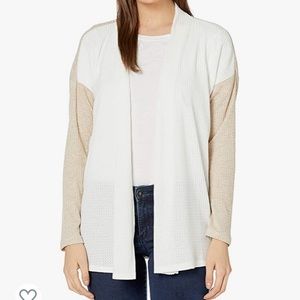 Bobeau Duo-Tone Almond Beige White Open Cardigan Sweater Medium NEW
